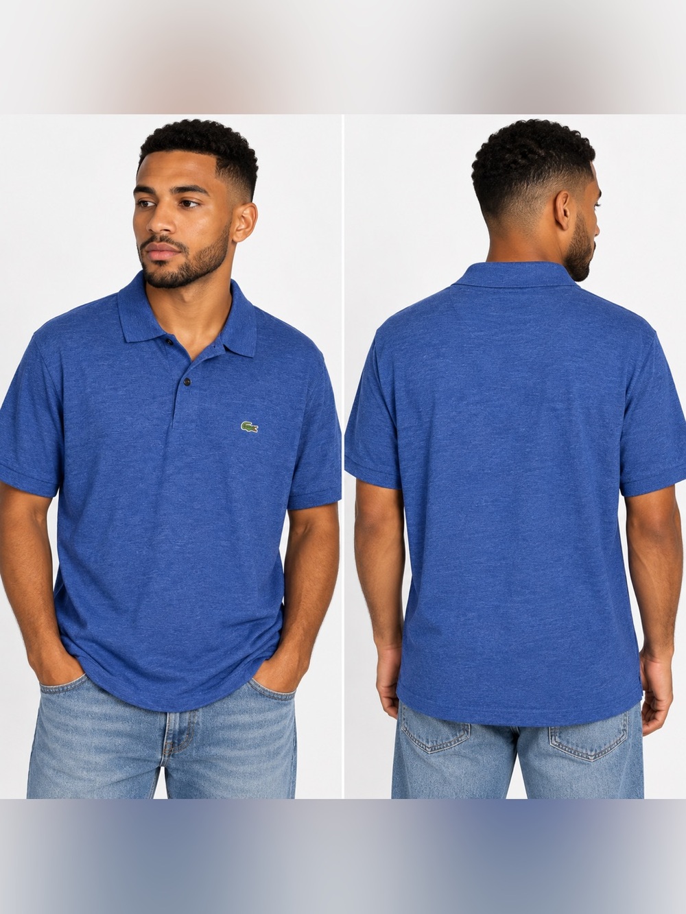 XL Lacoste Men’s Heathered Blue Polo with Green Crocodile Logo Classic fit